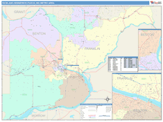 Richland-Kennewick-Pasco Metro Area Wall Map Color Cast Style 2025